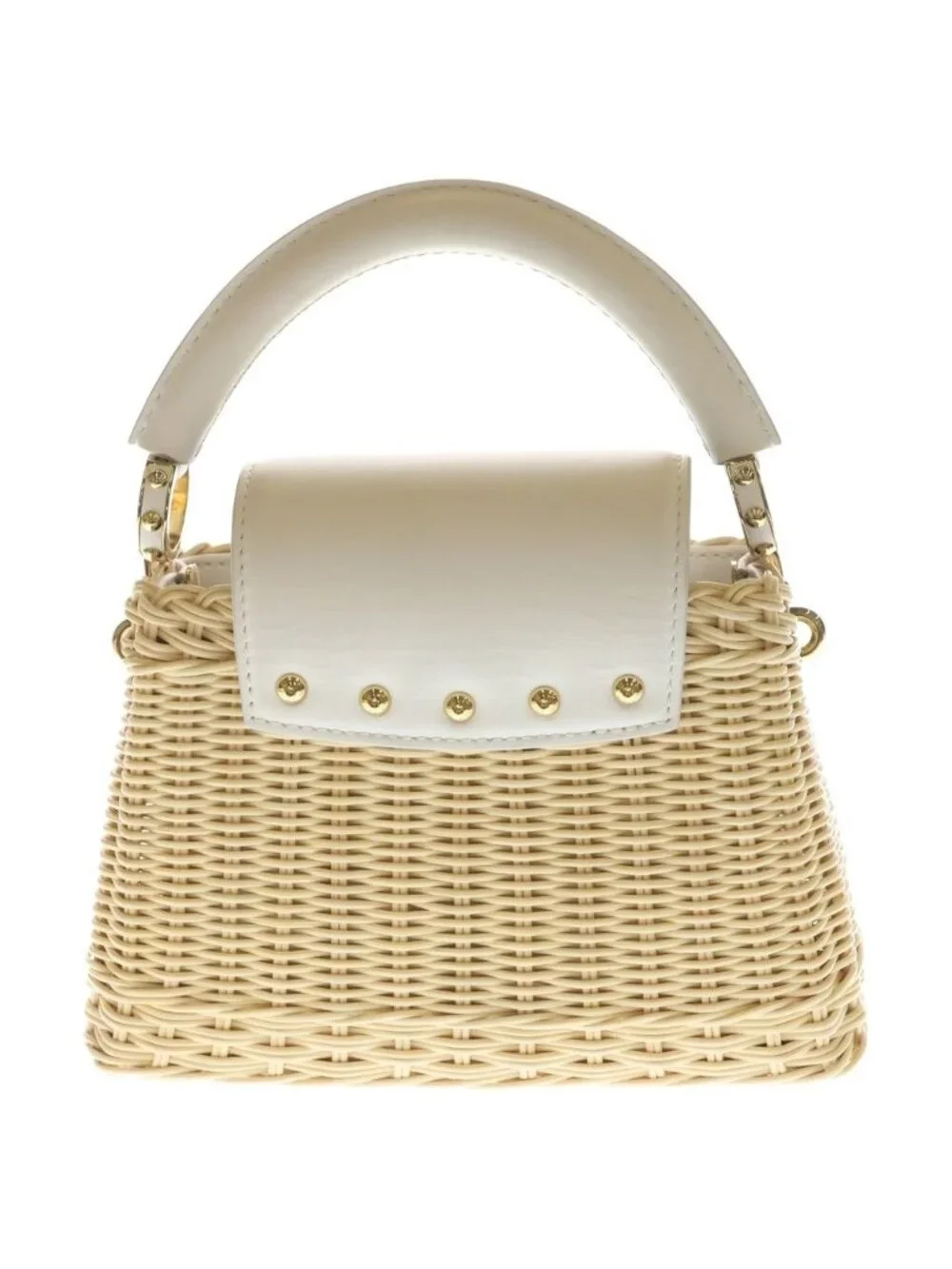 Louis Vuitton Capucines Mini Shoulder Bag Rattan Cowhide Leather Snow White